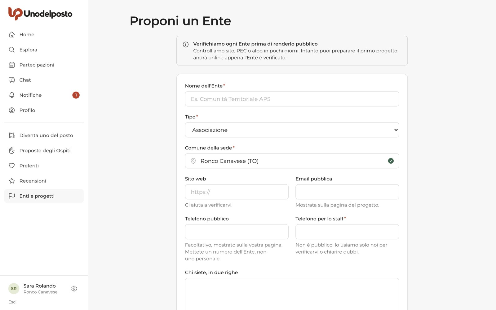 Il modulo «Proponi un Ente».