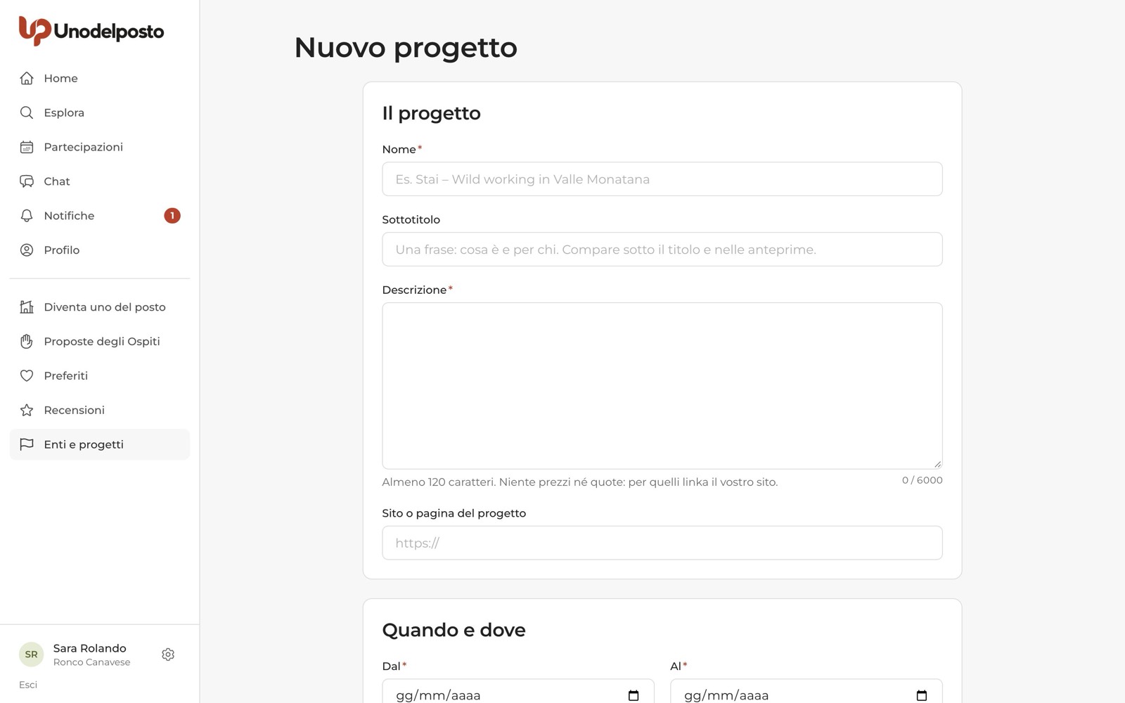 Il modulo «Nuovo progetto».