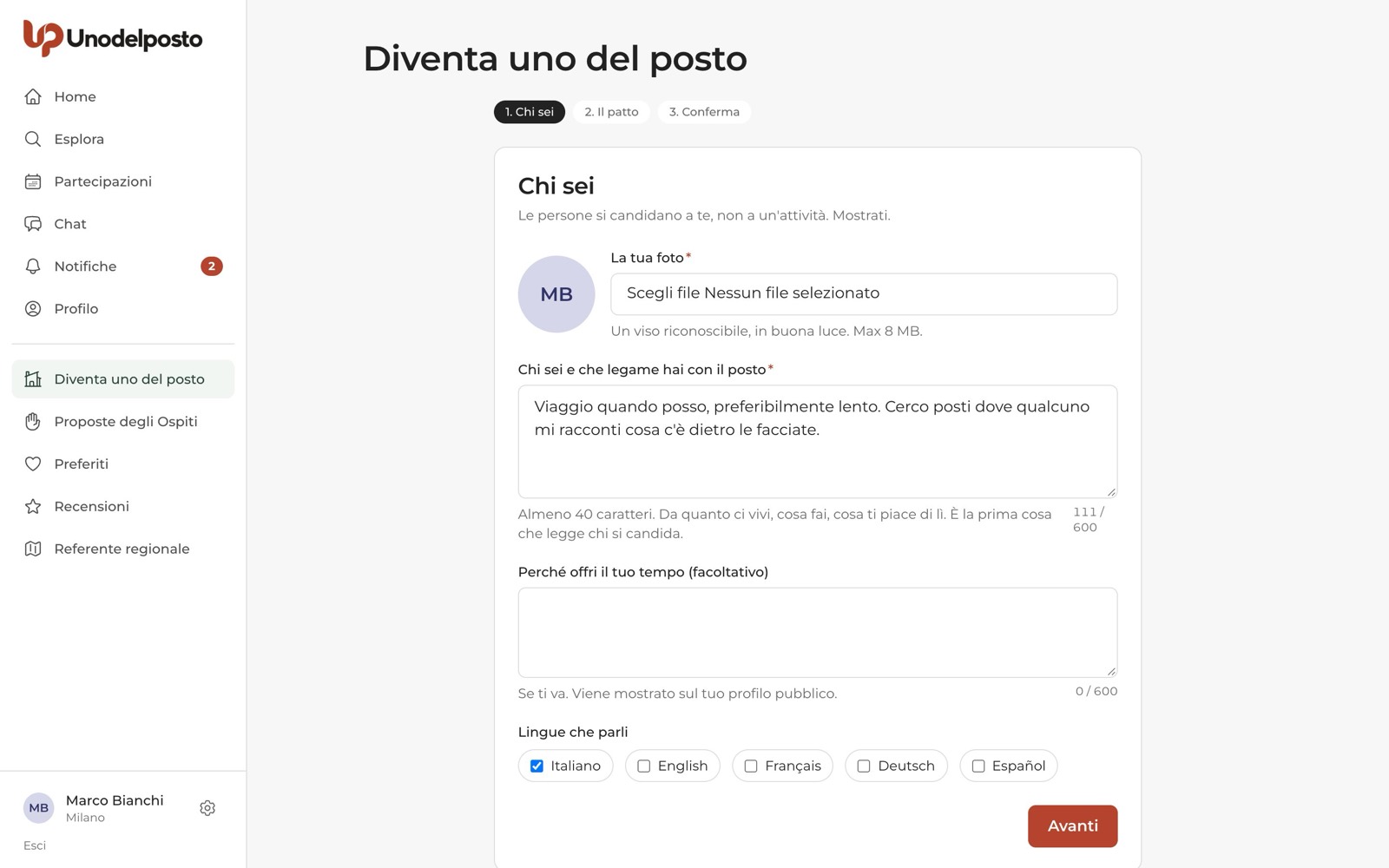 La prima schermata dell'attivazione: foto, presentazione e lingue.