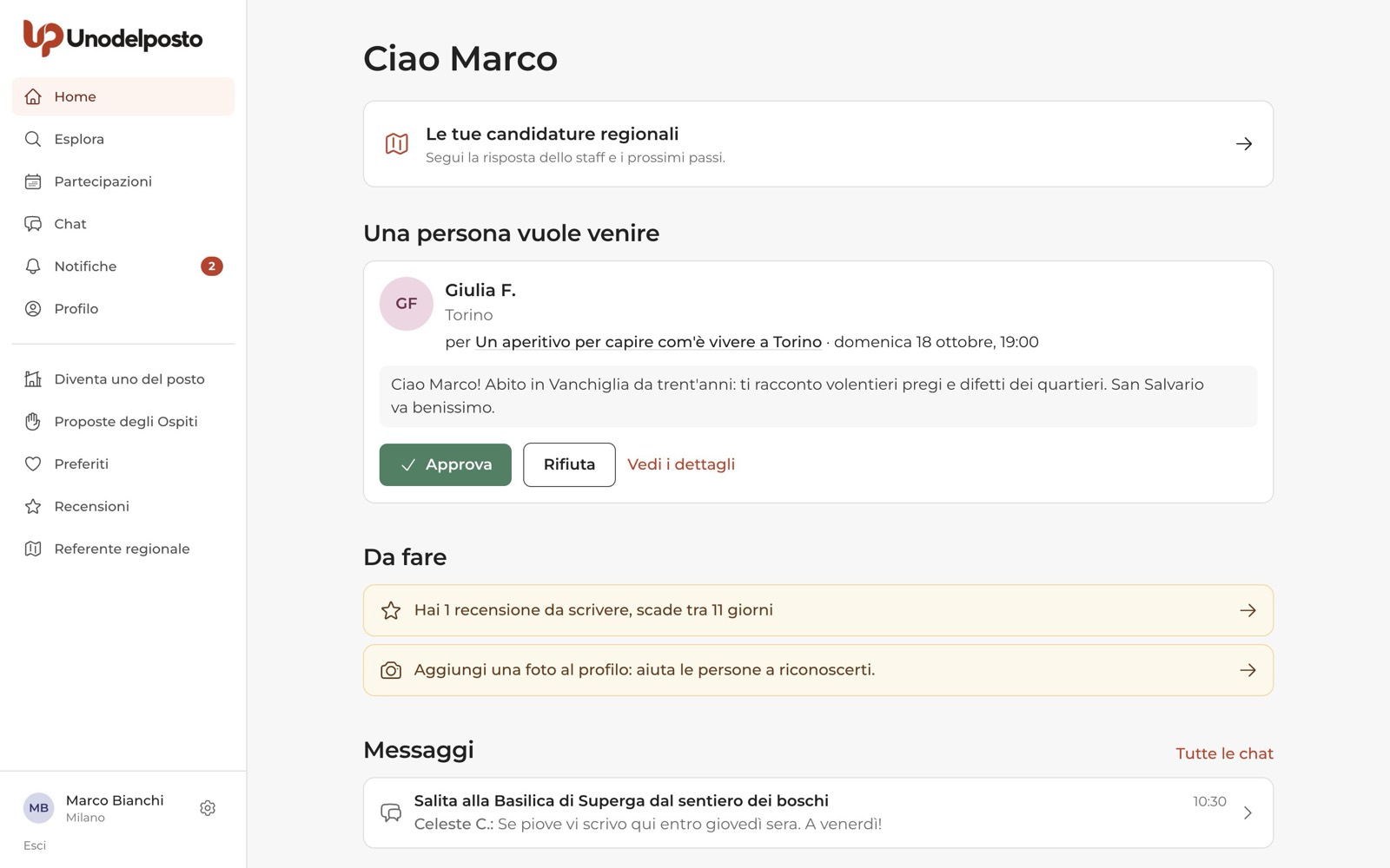 Da computer: il menu sta sulla sinistra.