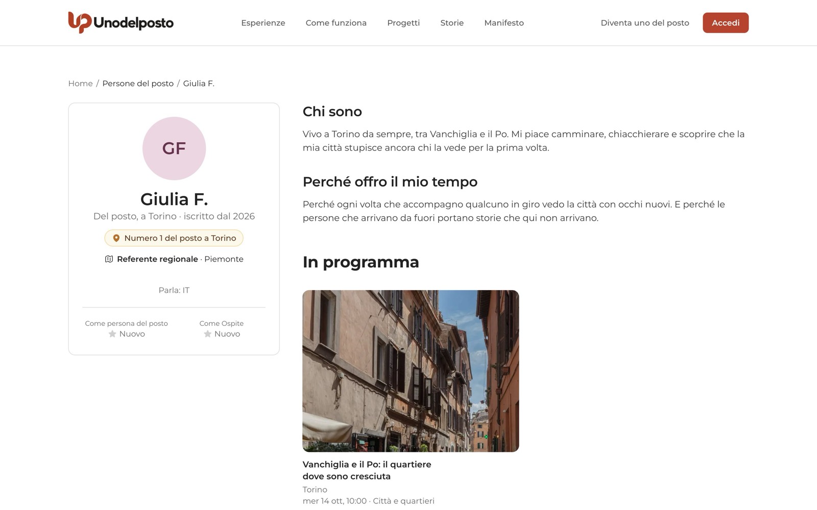 Il profilo pubblico di una persona del posto.