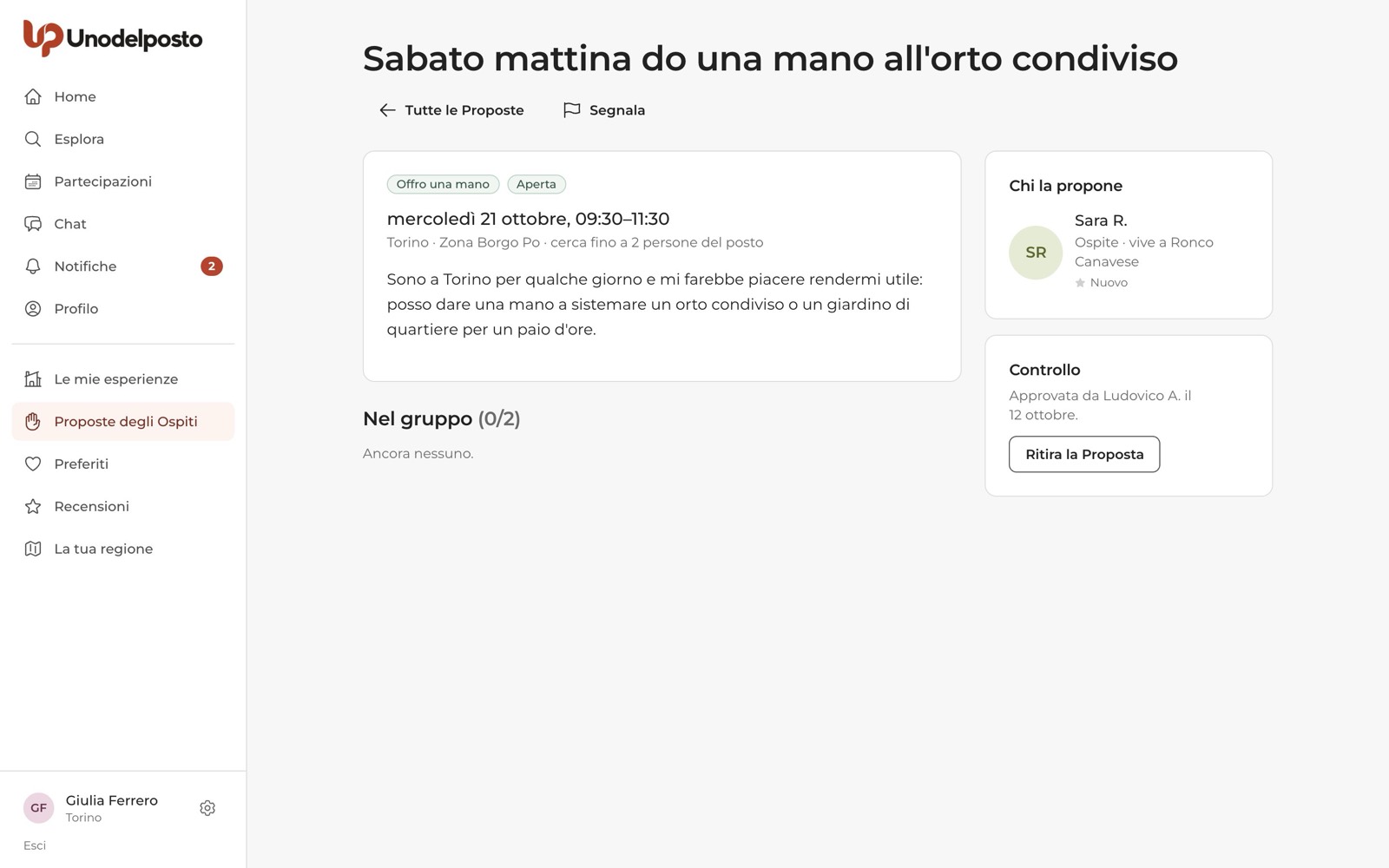Una Proposta già approvata, vista da chi controlla: a destra il pulsante «Ritira la Proposta».