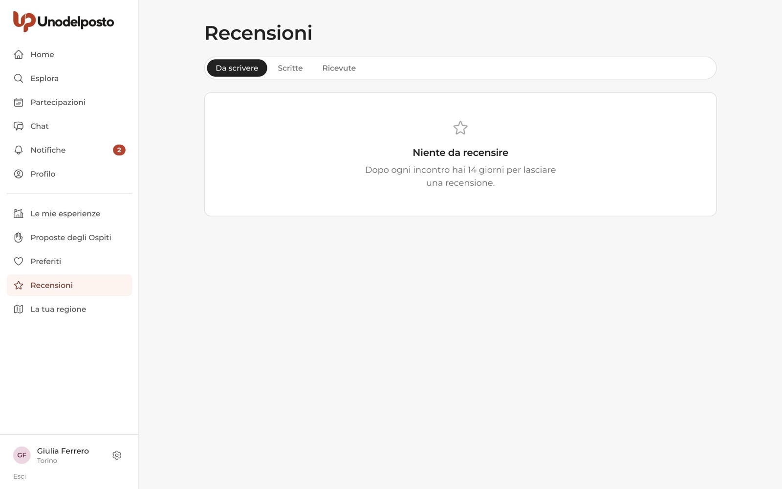 Quando non hai niente da recensire, la scheda te lo ricorda: 14 giorni dopo ogni incontro.