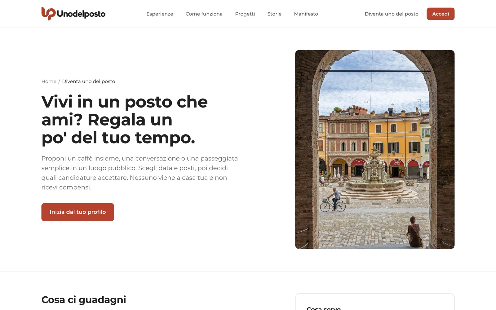 La pagina pubblica «Diventa uno del posto».